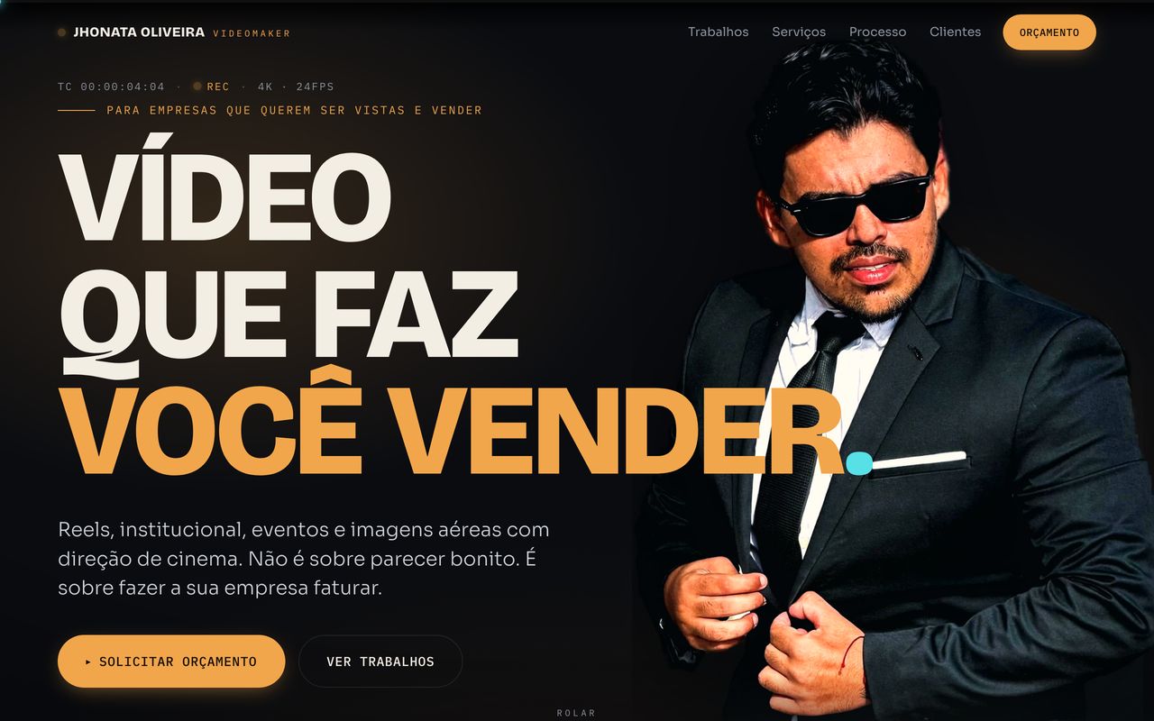Landing page do videomaker Jhonata Oliveira