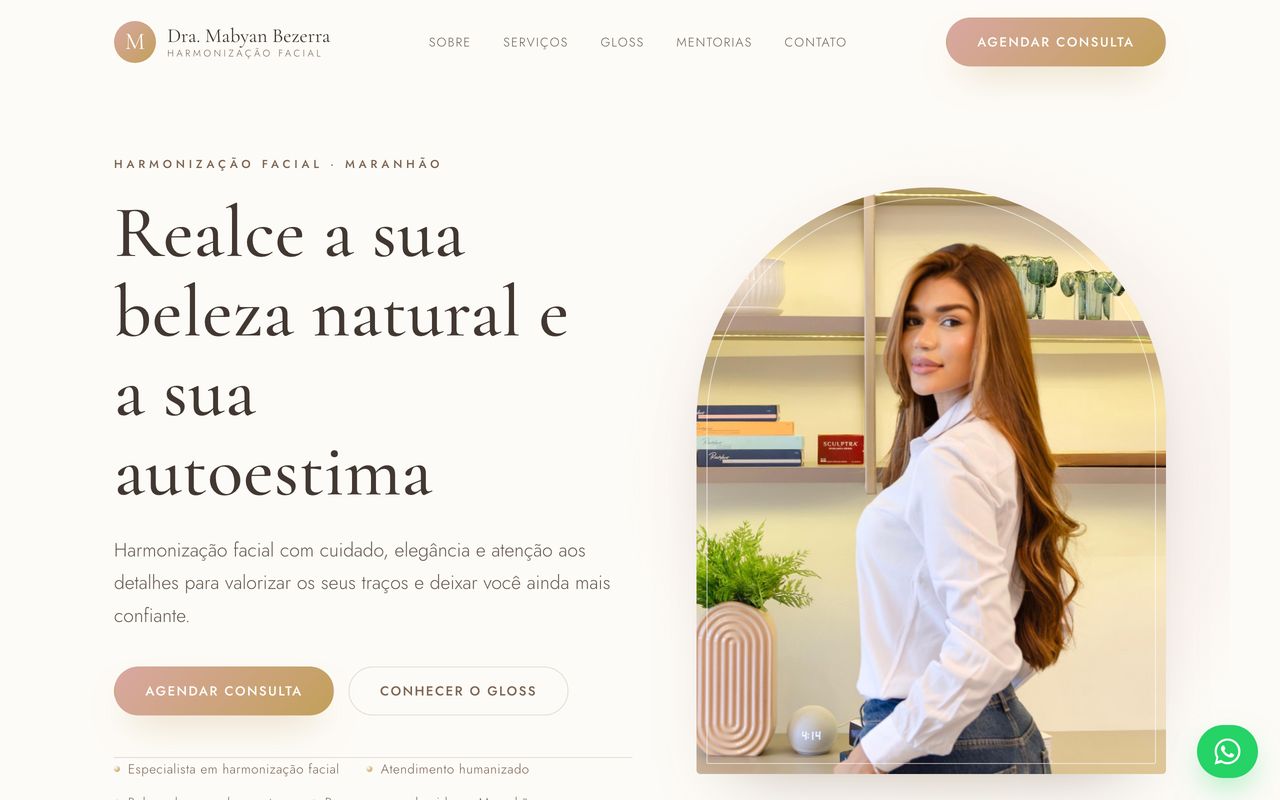 Landing page da Dra. Mabyan, harmonização facial